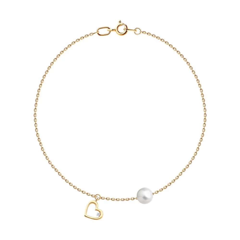 Браслет из золота с бриллиантом и жемчугом