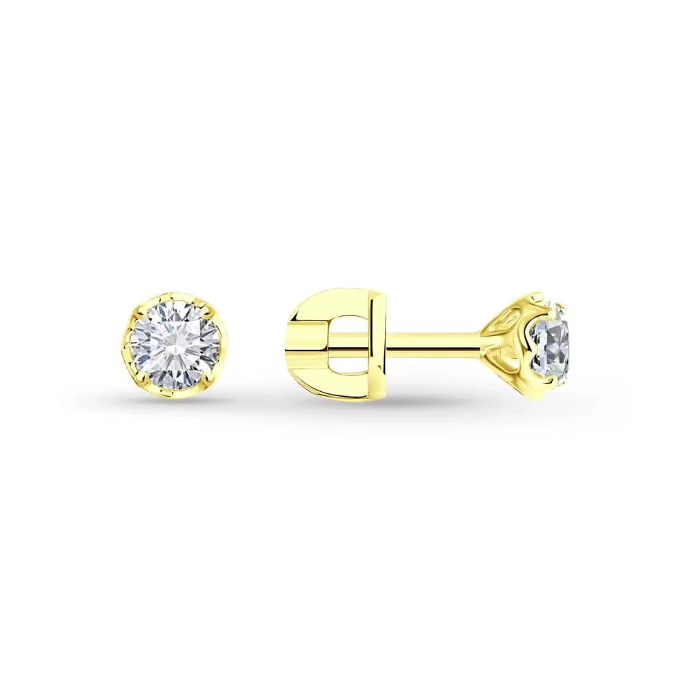 Серьги из желтого золота с бриллиантами выращенными
