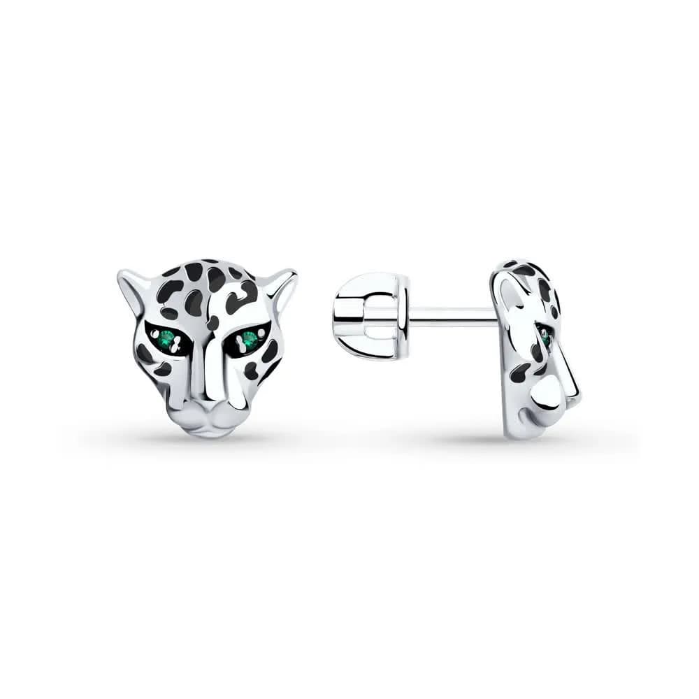 Серьги из серебра с фианитами и эмалью