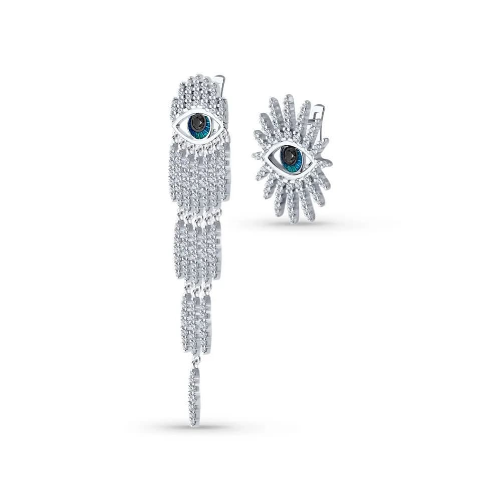 Серьги из серебра с фианитами и эмалью