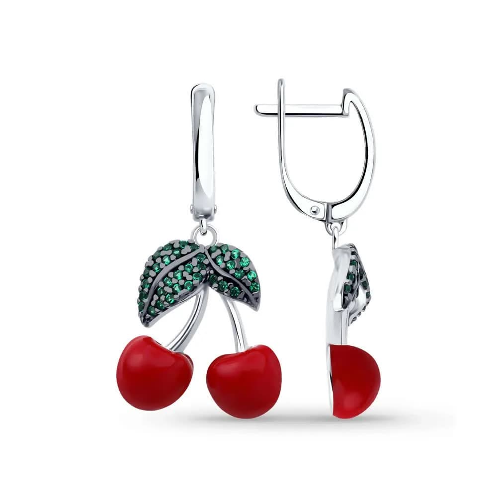Серьги из серебра с фианитами и эмалью