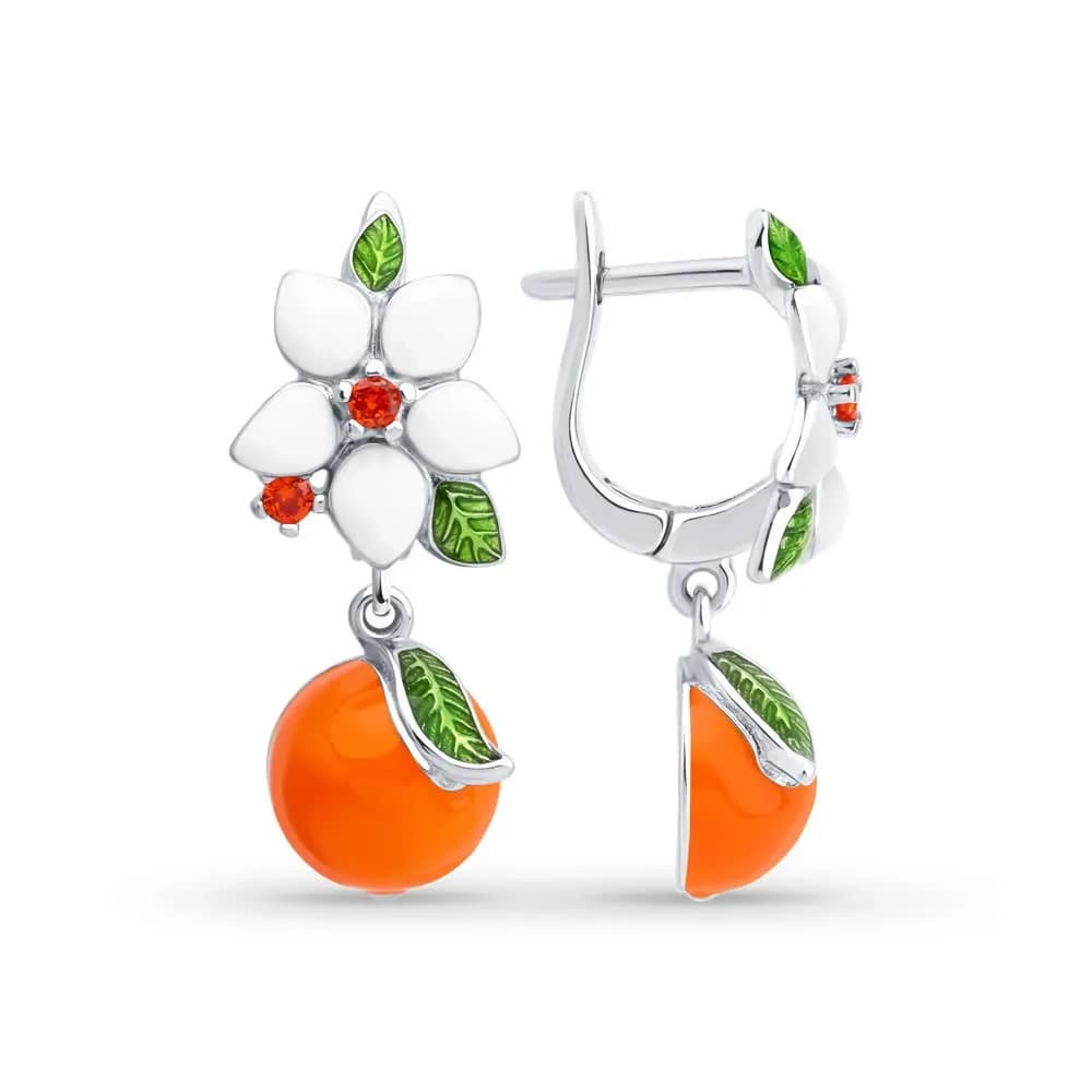 Серьги из серебра с фианитами и эмалью