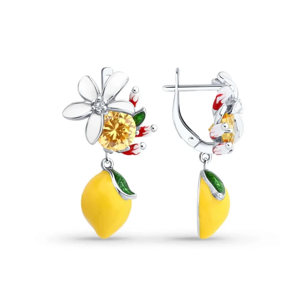 Серьги из серебра с фианитами и эмалью