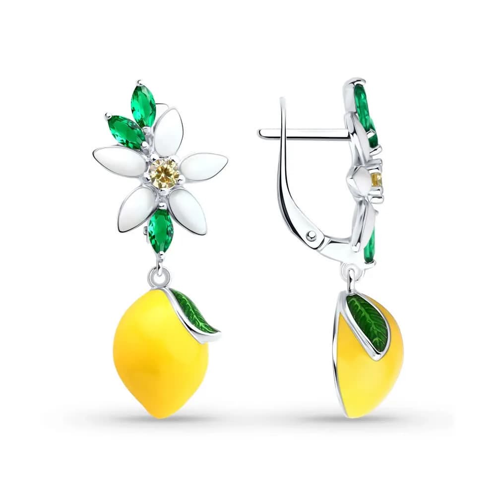 Серьги из серебра с фианитами и эмалью