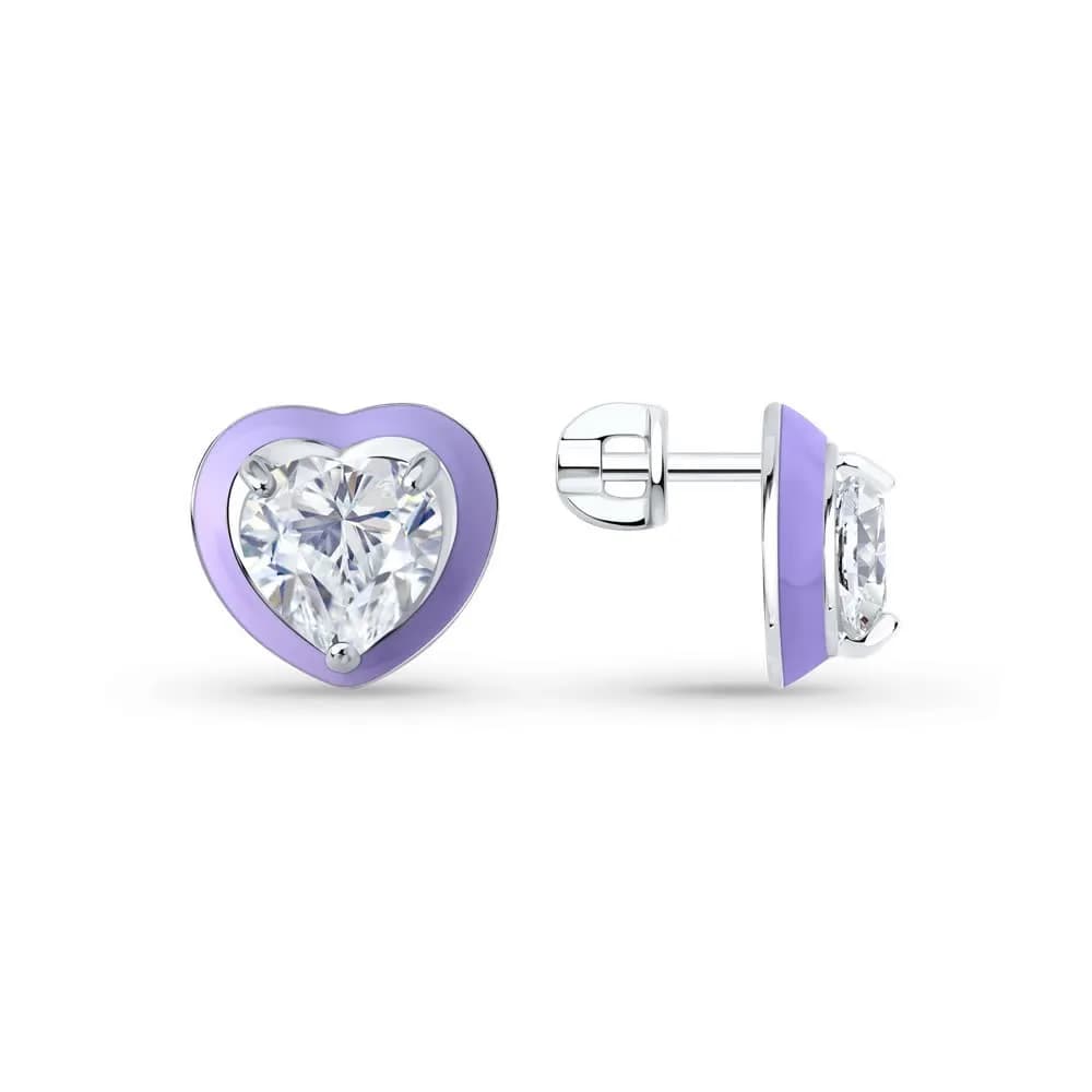 Серьги из серебра с фианитами и эмалью